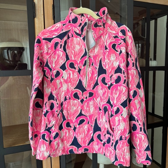 Lilly Pulitzer Zip up Jacket Skipper Popover Flamingo print Resortwear active - Picture 1 of 10